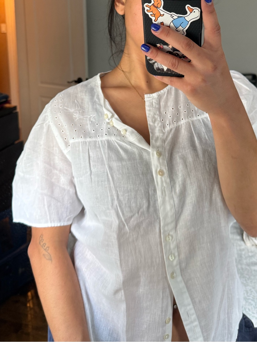 Vintage Cacharel White 100% Cotton Eyelet Blouse Boho Top Fits Size Small